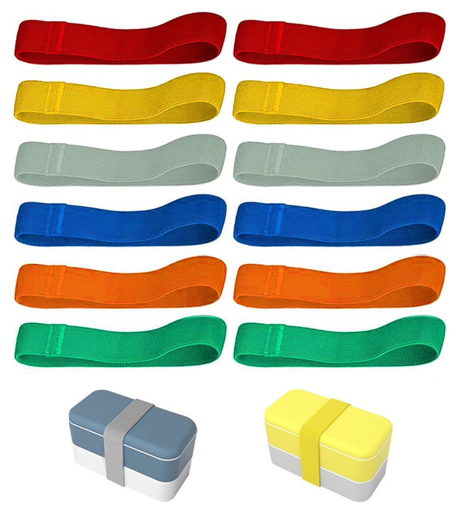 12 elastische Bänder für Bento-Boxen, Lunchboxen und tragbare Bento-Boxen, 6 Farben, für Schule, Büro, Camping und Picknick im Freien