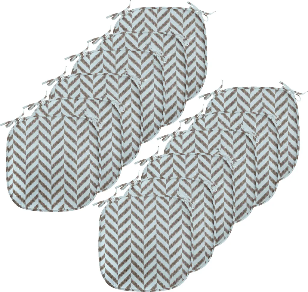 ABAKUHAUS Imbottitura impermeabile per sedie da sala da pranzo, motivo a zig zag chevron, cuscino decorativo impermeabile con cinturini per sedie da cucina, 40 cm x 40 cm, confezione da 12, azzurro e marrone - 1