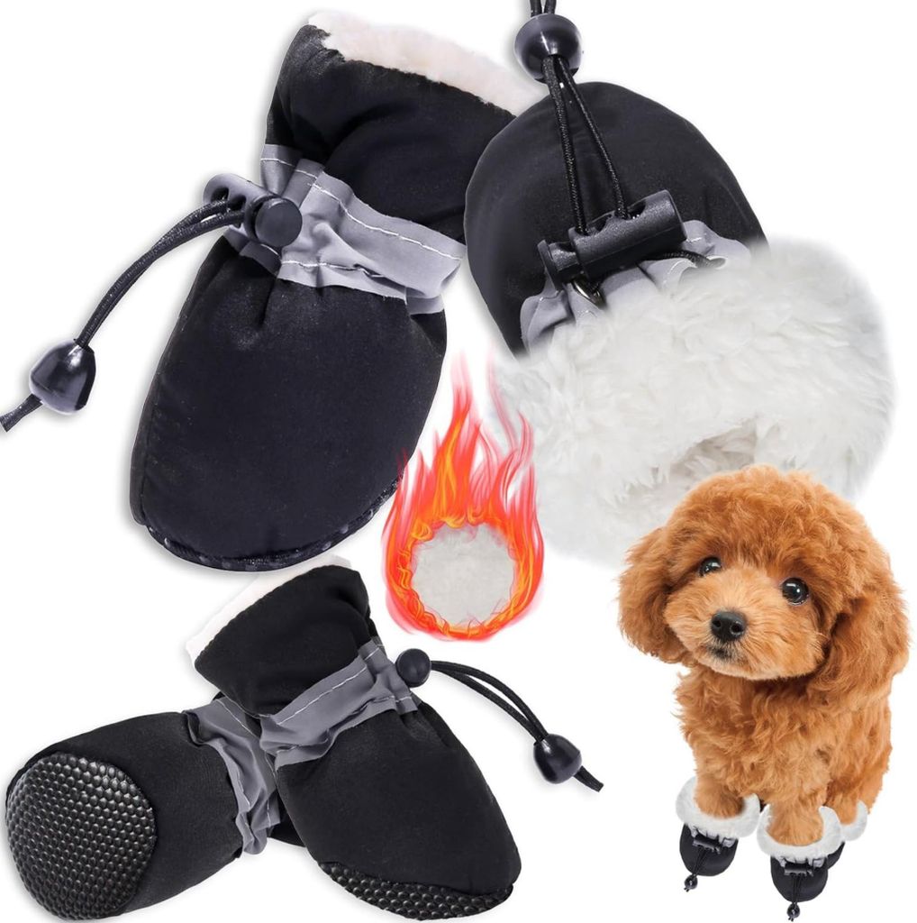 Hundeschuhe Pfotenschutz,4PCS Plš¹sch Hundestiefel,Hundeschuhe Winter,Hund Schneestiefel,Bequeme Atmungsaktive,Hundeschuhe mit reflektierenden Ri...