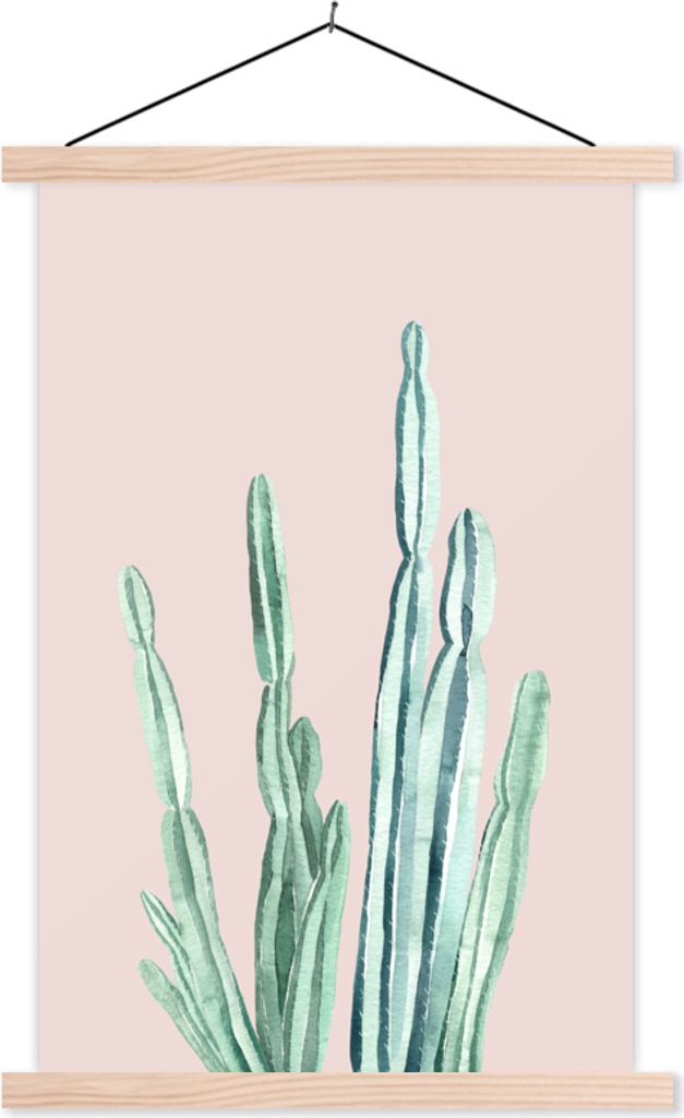 MuchoWow Textilposter Kaktus - Sukkulente - Rosa 60x90 cm mit holzfarbenen Rahmen - Textil