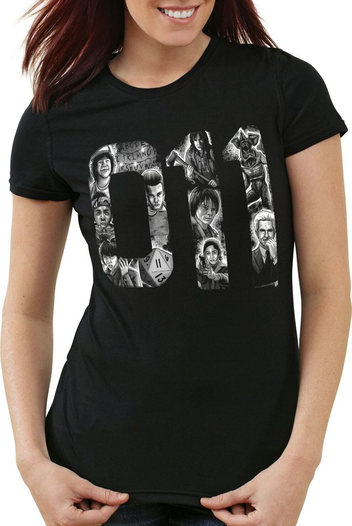 style3 Eleven 11 Damen T-Shirt demogorgon elfie dustin, Farbe:Schwarz, Größe:S