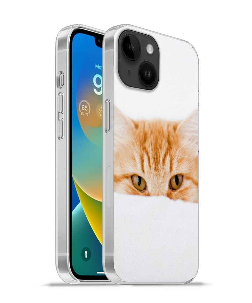 MuchoWow Handyhülle Schutzhülle Hülle für Apple iPhone 14 - Softcase Katze - Rot - Weiß - Mädchen - Jungen - Kind Silikon Softcase Handy H...