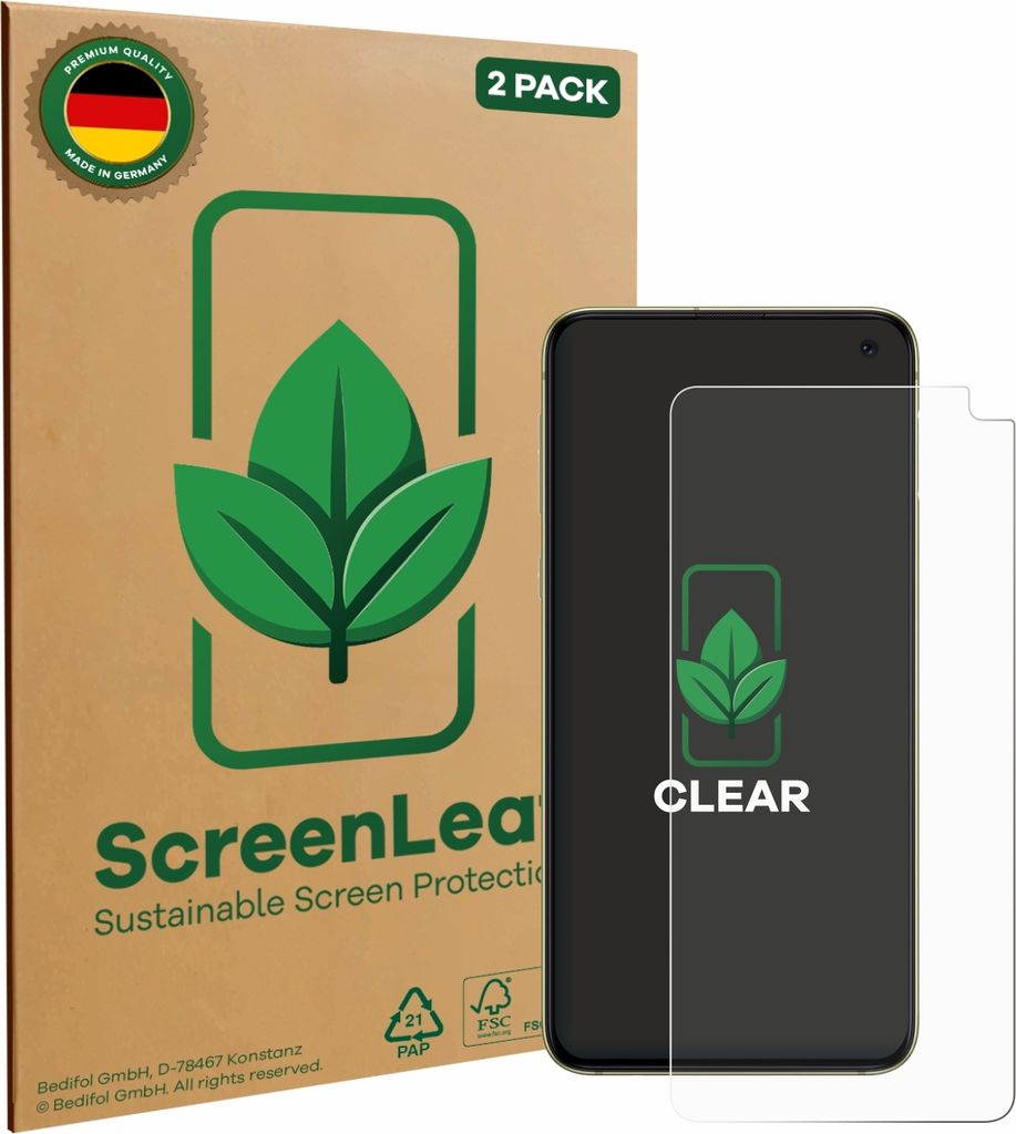 2x ScreenLeaf Schutzfolie für Samsung Galaxy S10e nachhaltiger Displayschutz Display Schutz Folie Klar Transparent