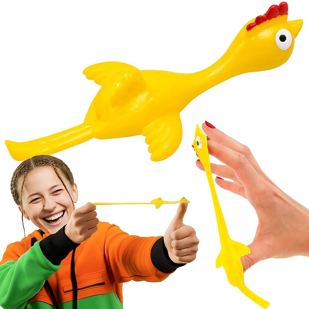 Fingerschleuder Huhn Gummihuhn Finger-Proca Spielzeug 10 cm Katapult Anti-Stress Gadget Party-Gag fuer Kinder ab 5