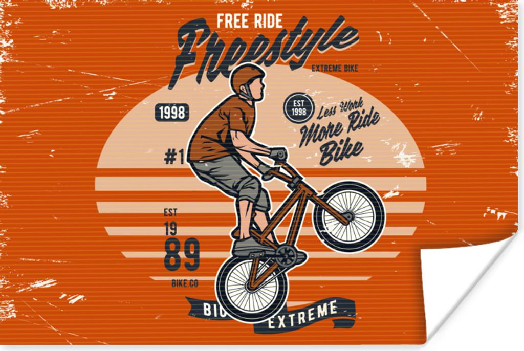 MuchoWow Poster Mann - Fahrrad - Retro 120x80 cm - Bilder