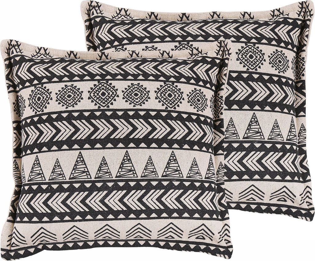BELIANI Dekokissen Beige / Schwarz 45 x 45 cm 2er Set Polsterbezug mit Füllung Abstraktes Muster Wohnzimmer, Salon, Schlafzimmer Quadratisch Modern