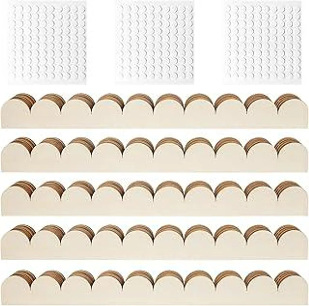Sixfolo 50 pezzi Listello decorativo in legno non verniciato 40 x 4 cm Listello decorativo Bordo ondulato Bordo in legno fai da te con punti adesivi per mobili, decorazioni murali, armadi e telai di porte