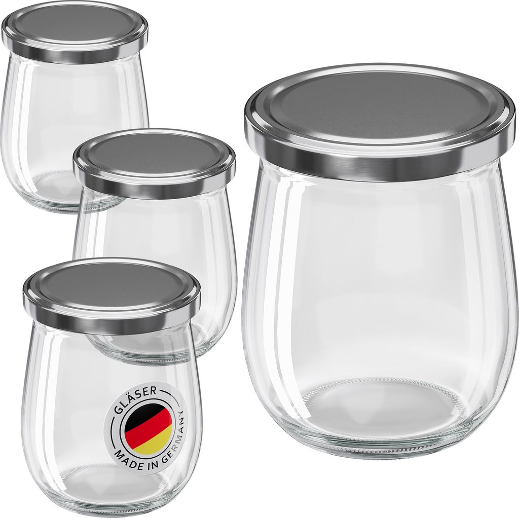 WELLGRO 12x Einmachgläser mit Schraubdeckel silber - 417ml