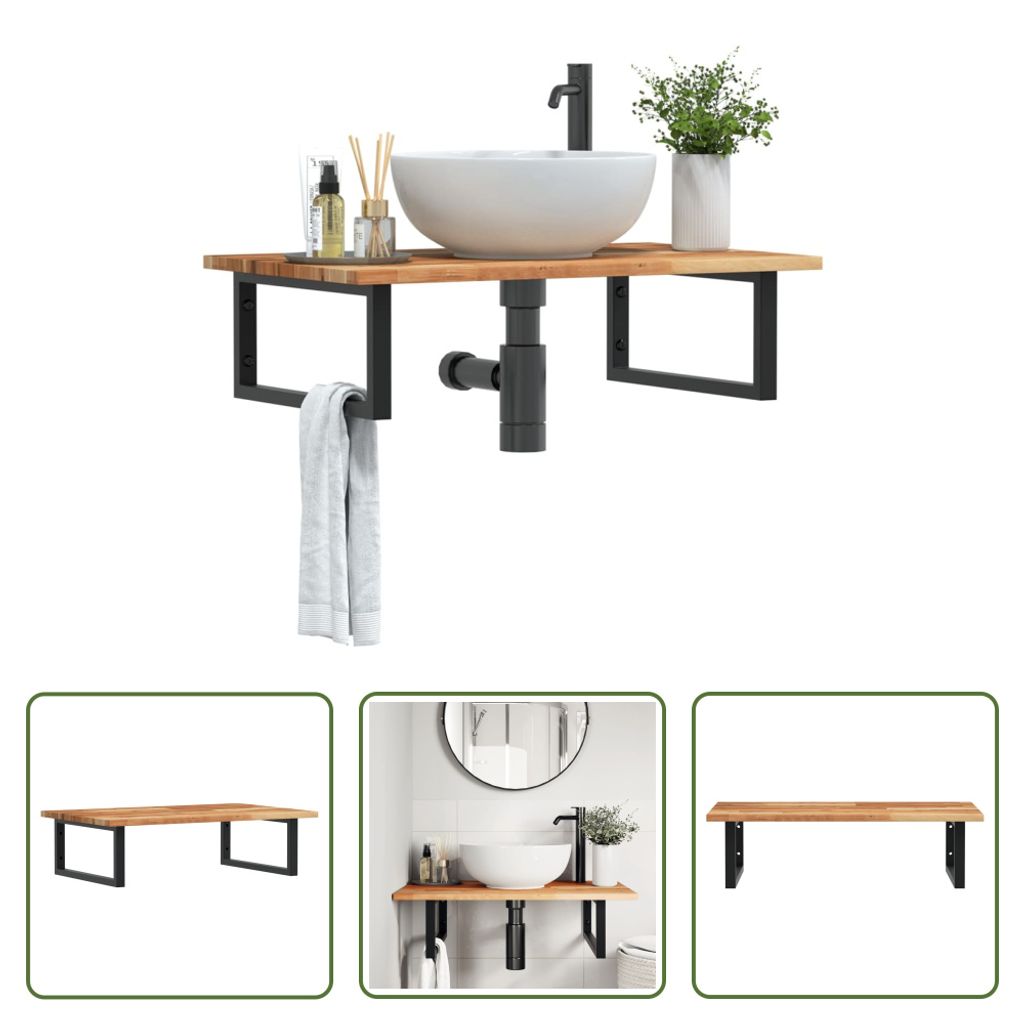 The Living Store Waschbeckenregal Wandmontage Stahl und Akazienholz
