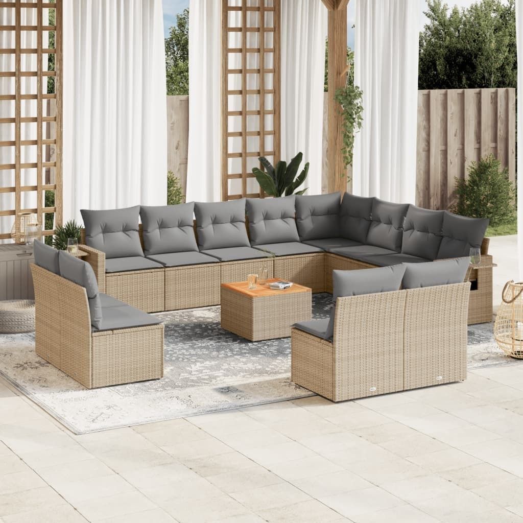 Maison Exclusive - 13-tlg. Garten-Sofagarnitur mit Kissen Beige Poly Rattan