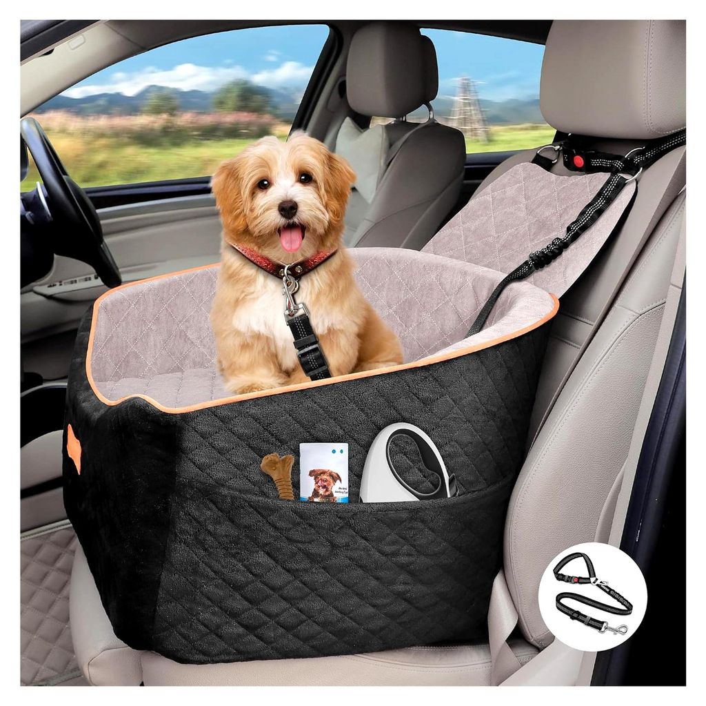 Hundeautositz für kleine und mittelgroße Hunde, Hundesitz für den Beifahrersitz, höhenverstellbarer Hundekorb, abnehmbares und waschbares Auto-...