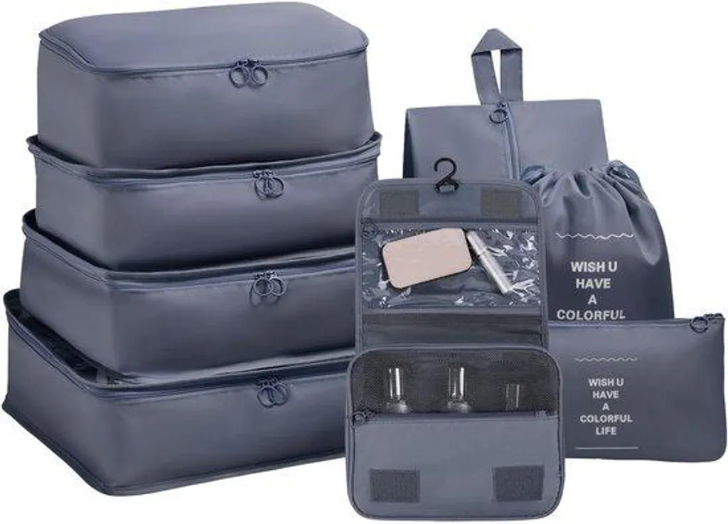 Ensemble de 8 organiseurs de voyage gris imperméables pour valises