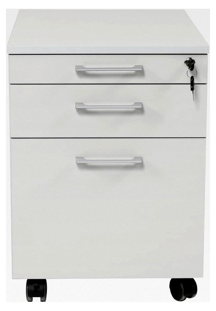 Rollcontainer, abschließbarer Aktenschrank mit Schubladen, Büroschrank mit Rollen, für Akten und Dokumente, 3 Schübe Grau, 43x59x57h