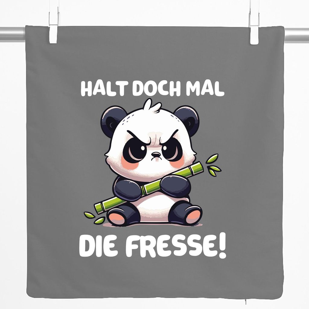 Huuraa Kissenbezug Halt die Fresse grimmiger Panda 40x40cm Steel Grey Baumwolle Dekokissenbezug Geschenkidee