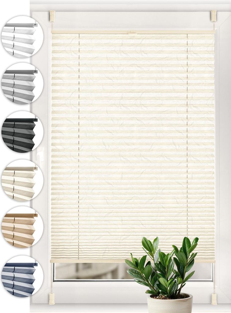Sonello Plissee Crush Klemmfix ohne Bohren 105cm x 160cm Ecru Faltrollo Plisseerollo Jalousie für Tür & Fenster Blickdicht Sichtschutz Sonnenschu...