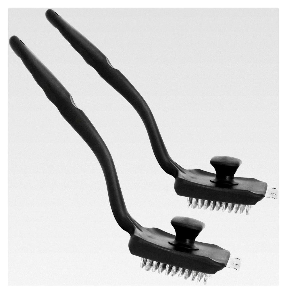 2X Multifunktionale Grillbürste mit Edelstahlborsten und Schaber – 44,5 cm Kunststoffgriff – Effizientes Grillzubehör für BBQ, Gasgrill und ...