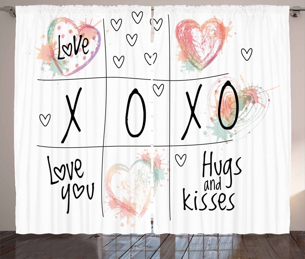 ABAKUHAUS Xo Rustikaler Gardine, Herz in den Aquarellen, Schlafzimmer Kräuselband Vorhang mit Schlaufen und Haken, 280 x 175 cm, Mint Grün Weiß