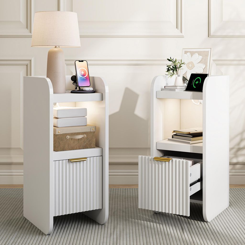 UnboxG, ensemble de 2 tables de chevet blanches avec tiroir Image du produit 