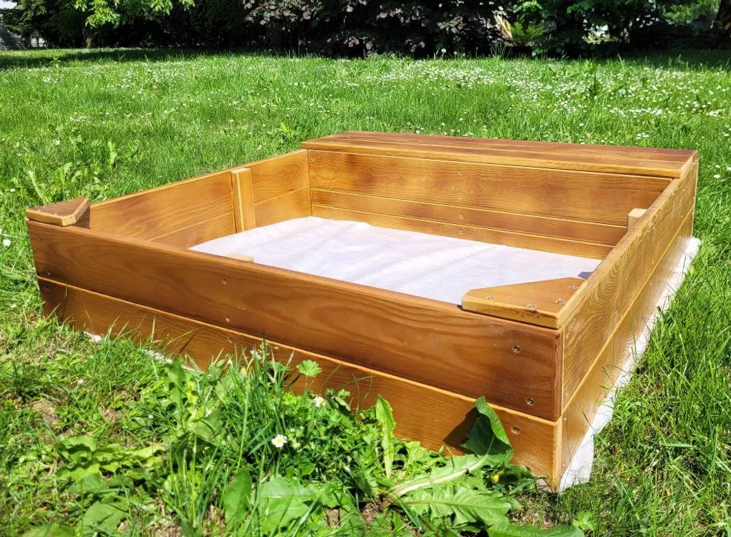 Bac à sable bois avec compartiment de rangement marron anti-UV