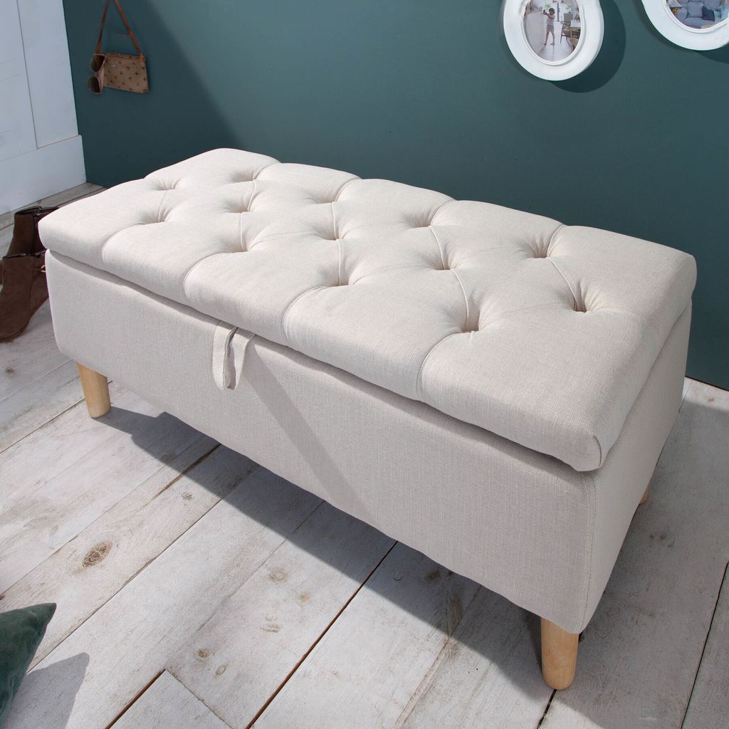 Chesterfield Truhenbank CASTLE 100cm beige Sitzbank Produktbild 1