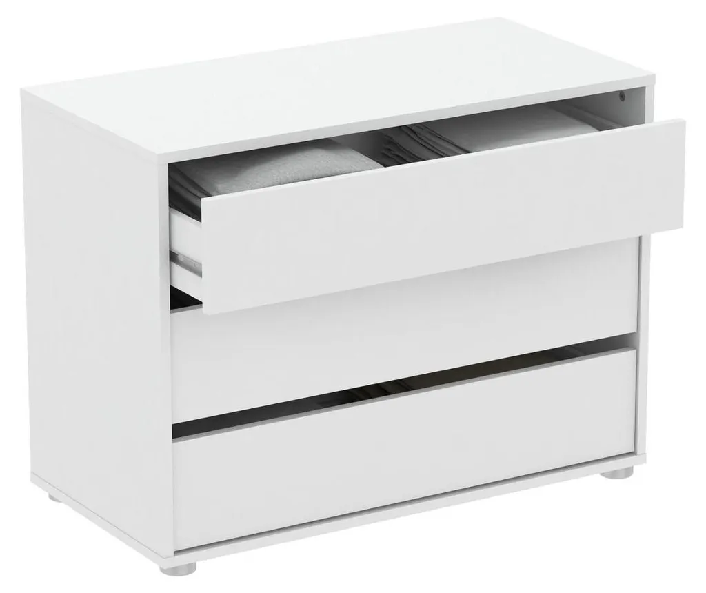 Commode blanche 80cm Blokty avec 3 grands tiroirs de rangement stables - 4