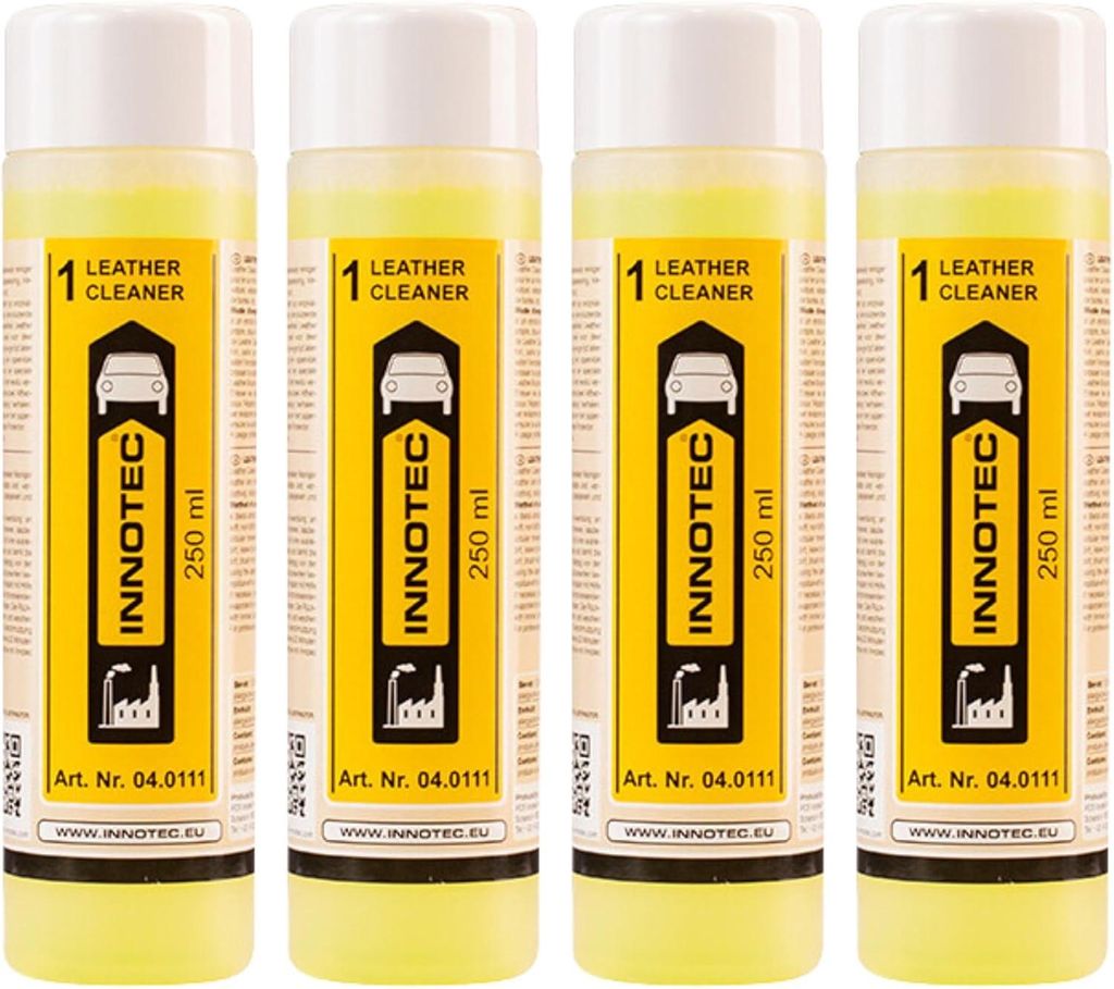 4 Stück INNOTEC Leather Cleaner (1) 250 ml – Lederreiniger zur schonenden Entfernung von Schmutz, Fett und Verunreinigungen aus Leder, Kunstleder