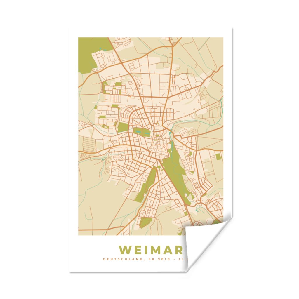 MuchoWow Poster Weimar - Stadtplan - Vintage - Karte 120x180 cm - Kunstposter