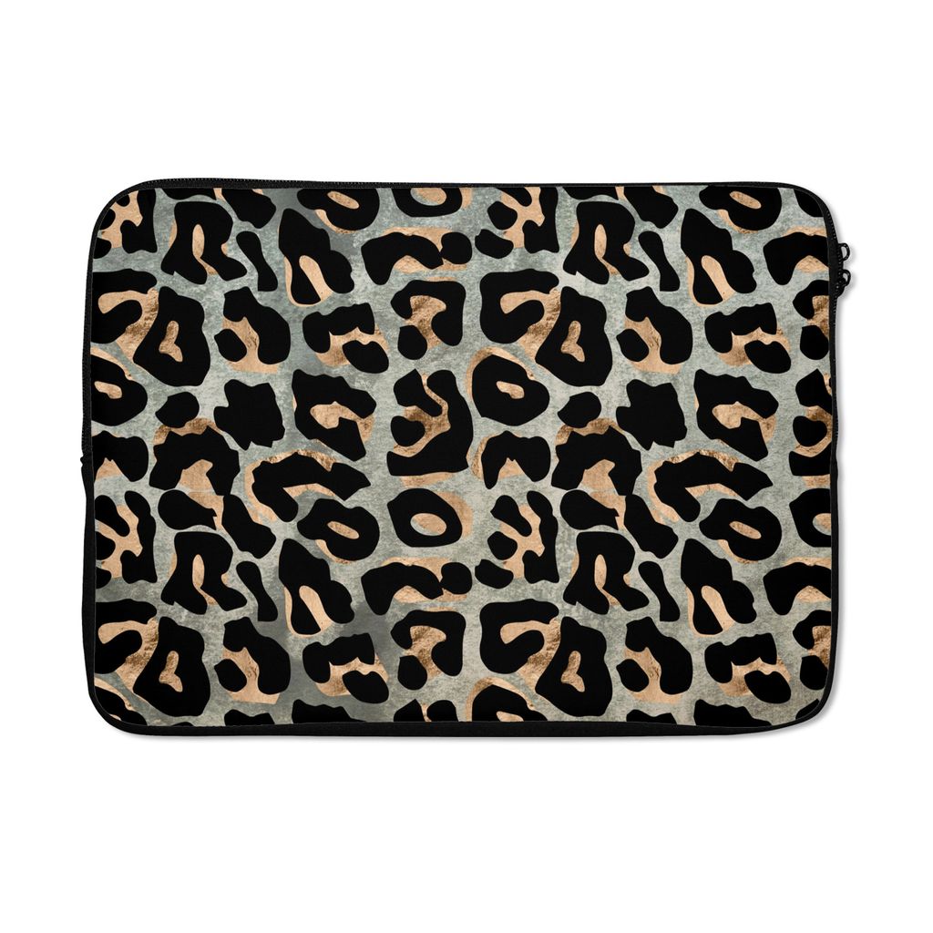 MuchoWow Laptop Hülle 13 Zoll Pantherdruck - Schwarz - Braun - Luxus Laptoptasche - Laptophülle - Sleeve - Rundumschutz