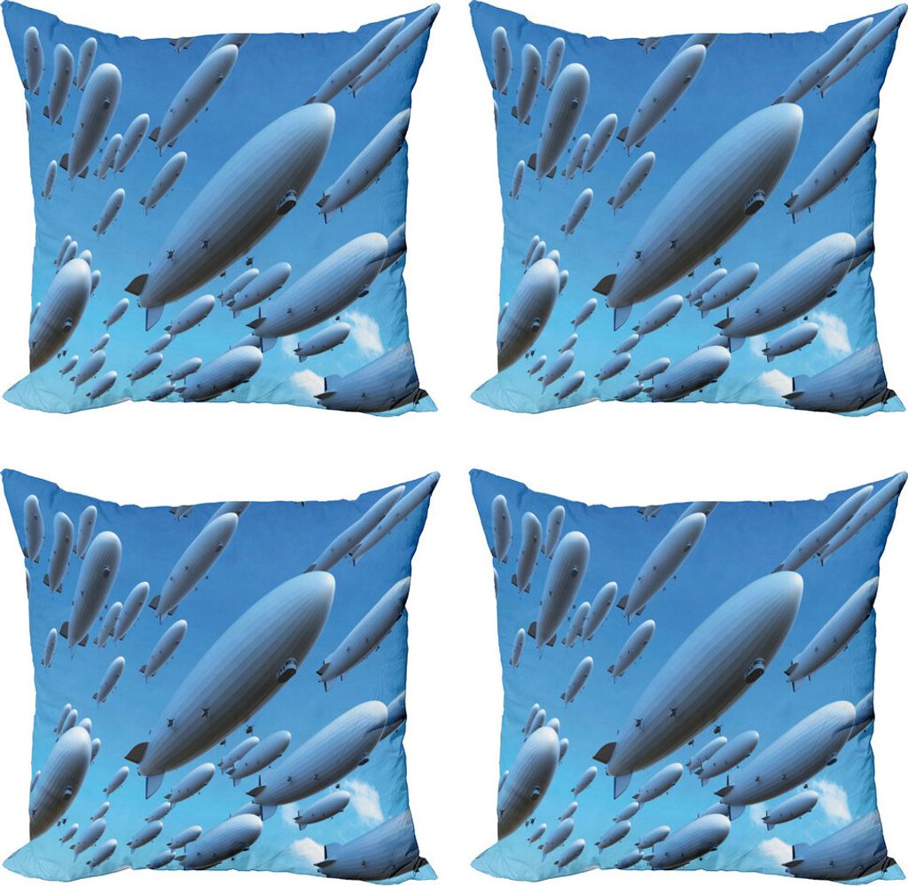 ABAKUHAUS Zeppelin Kissenbezug Set (4 Stück), Sky Aviation Flight, Moderner Doppelseitiger Digitaldruck, 60 cm x 60 cm, Hellblau