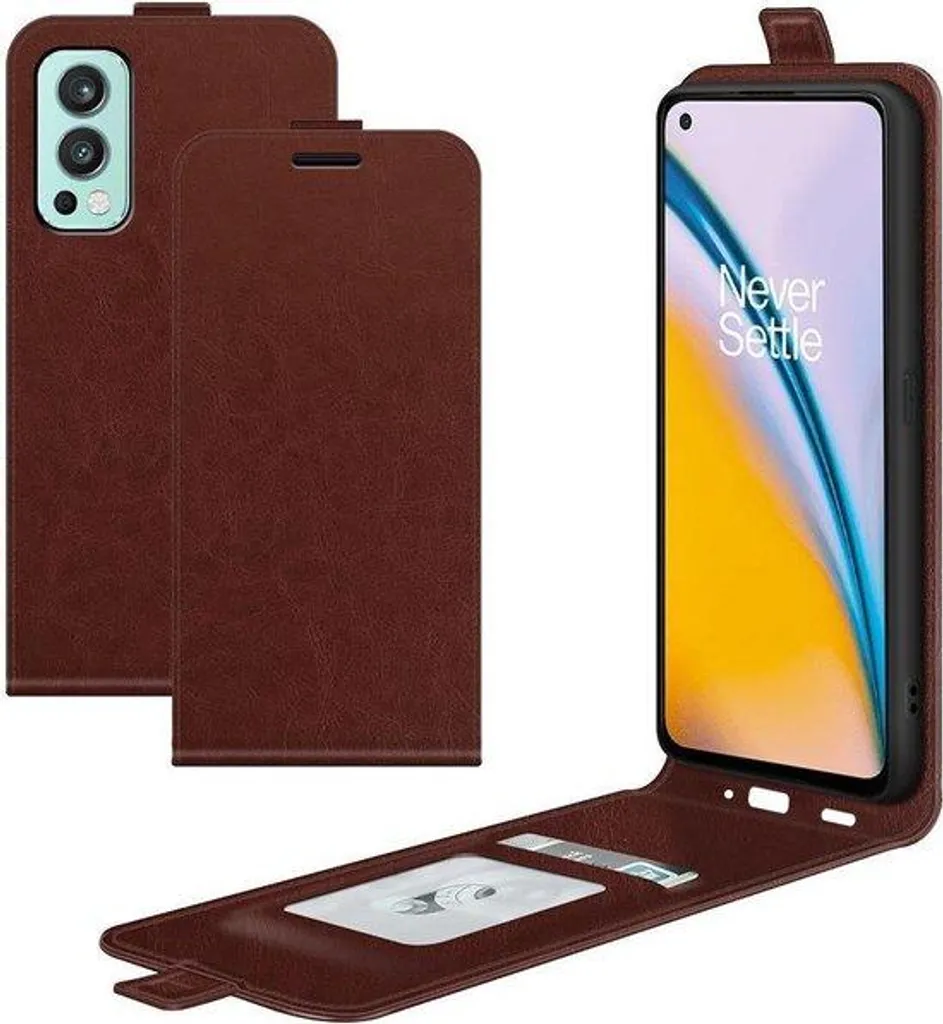 Étui portefeuille marron à rabat vertical avec fermeture magnétique