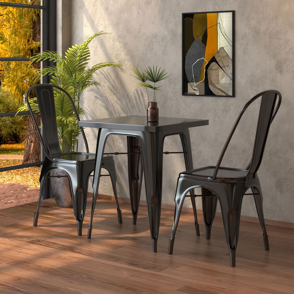 CALIFORNIA | Tolix Tisch- & Stuhl-Set | 2x Stuhl | 70x70cm | Schwarz | Tolix Stuhl, Industrie Stuhl, Industrie Tisch