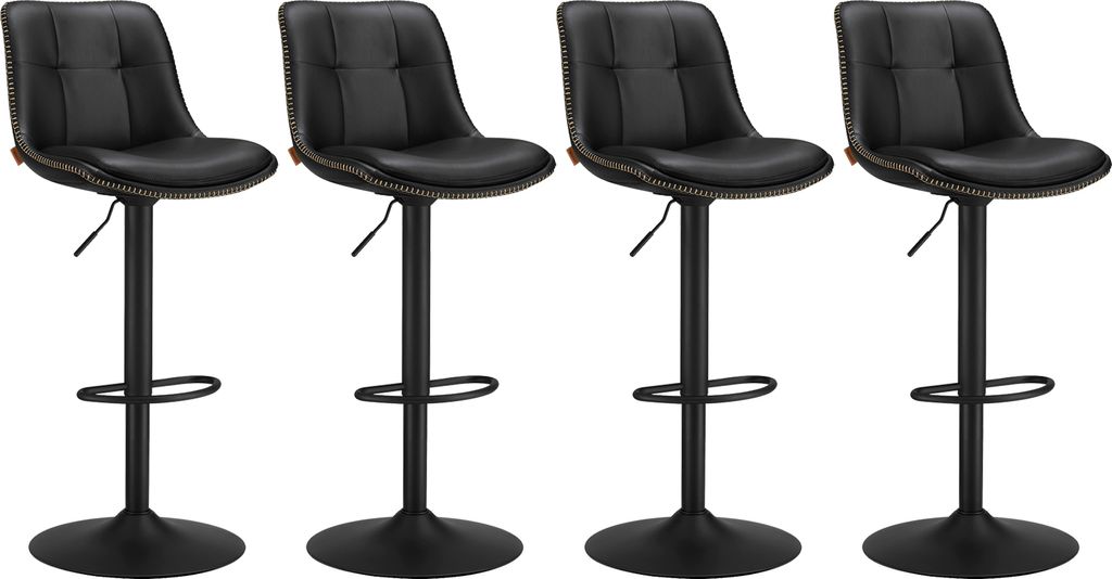 VASAGLE Barhocker 4er Set, höhenverstellbar, drehbar, mit Rückenlehne und Fußstütze, Tintenschwarz