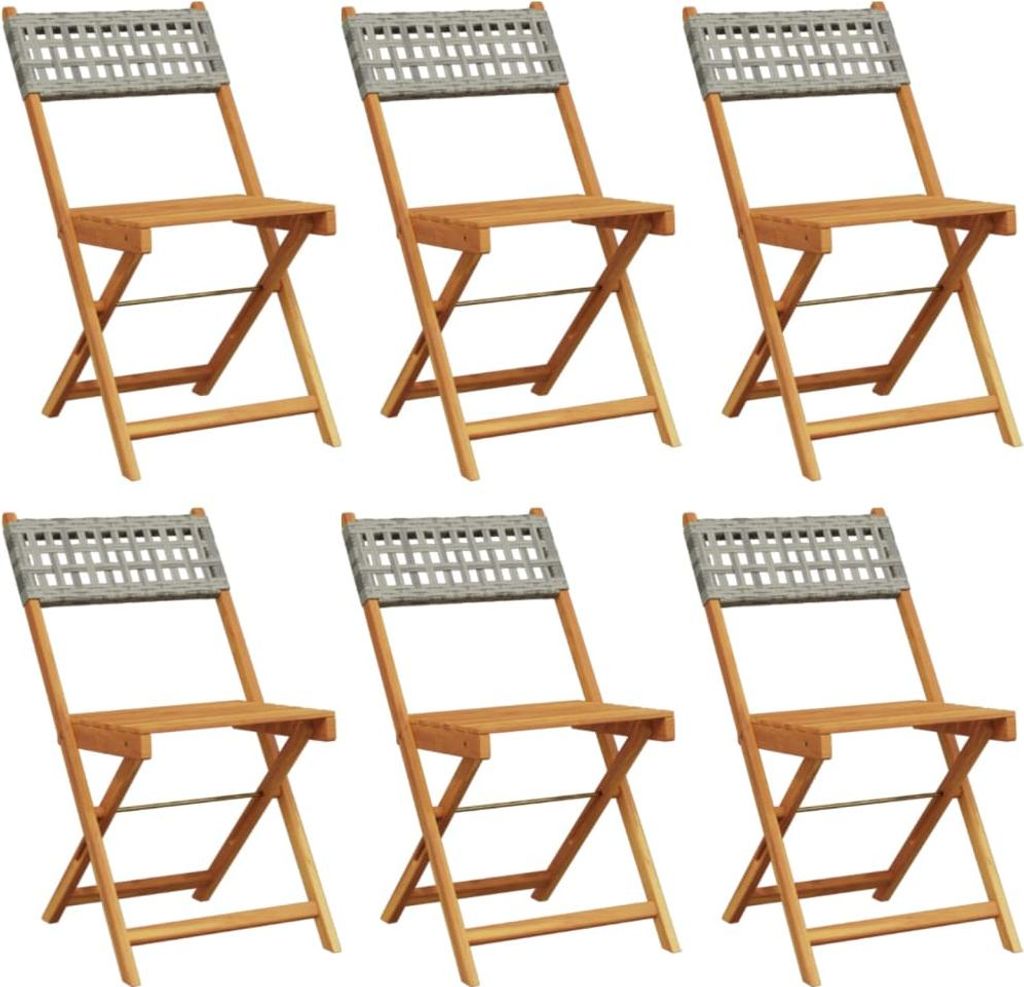 vidaXL Gartenstühle 6 Stk. Klappbar Grau Poly Rattan & Massivholz