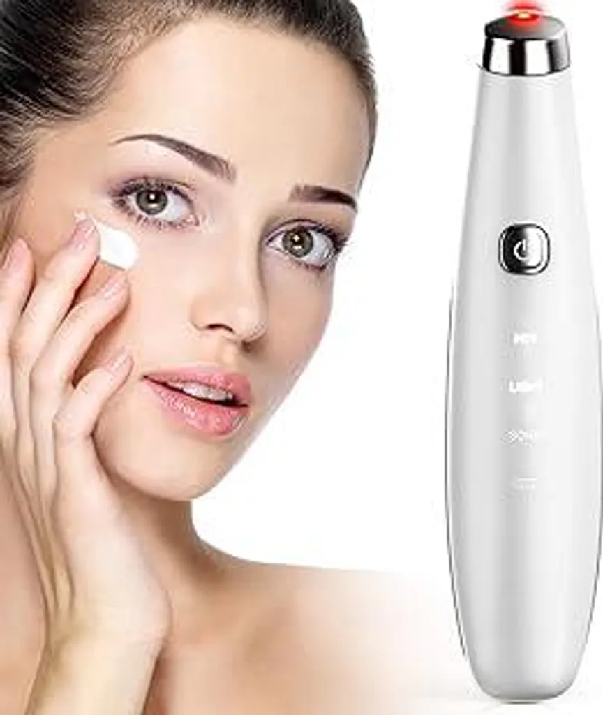 TOUCHBeauty Massaggiatore oculare a ultrasuoni con funzione riscaldante, dispositivo per terapia con luce LED rossa, booster per crema contorno occhi, eliminatore di borse sotto gli occhi, dispositivo di massaggio anti-invecchiamento ricaricabile tramite USB, eliminatore di rughe - 1