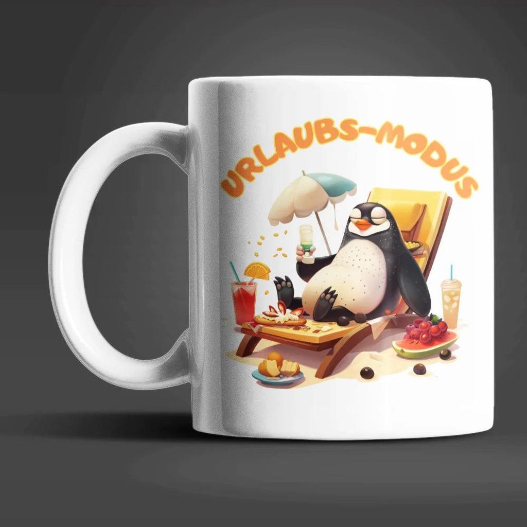 Pinguin Urlaubs-Modus lustige Keramik Kaffeetasse Teetasse Tasse Geschenkidee