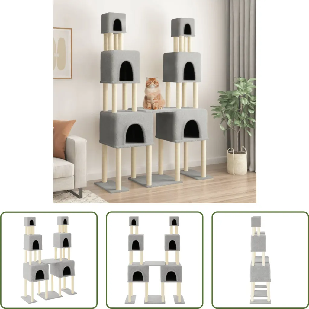 Albero Gatti Design Grigio Chiaro 199cm | Sisal Naturale Premium