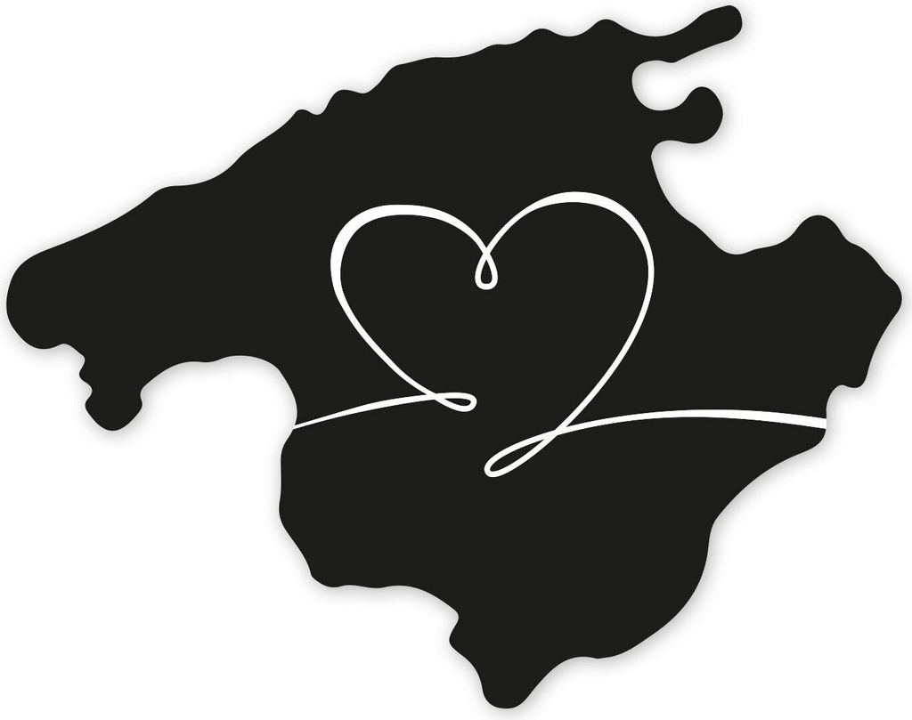 younikat Aufkleber Mallorca Herz-Motiv Insel Silhouette I 10 x 7,8 cm I schwarz mit HerzI Vinyl Sticker I dv1353
