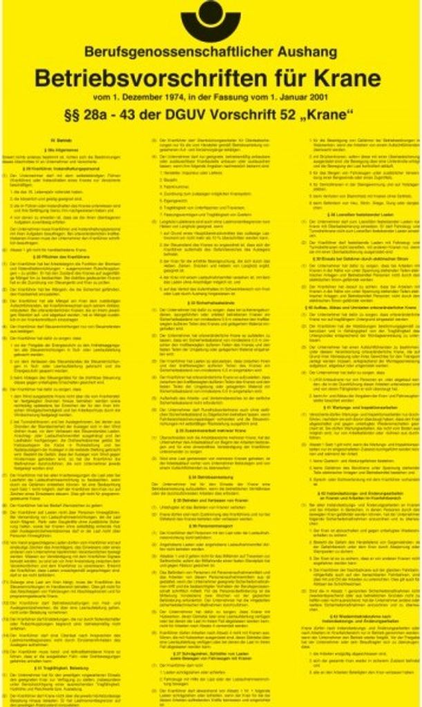 Dreifke Aufkleber I Aushang Betriebsvorschriften Krane, DGUV 52, Folie, selb...