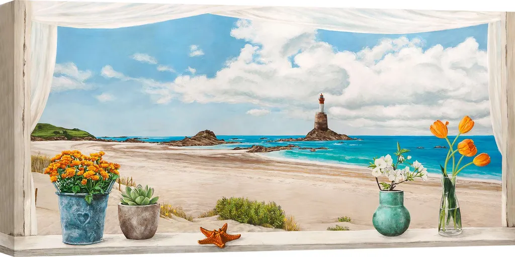 Agrandir votre pièce avec le Tableau Fenêtre sur Mer 100x50 cm Canvas