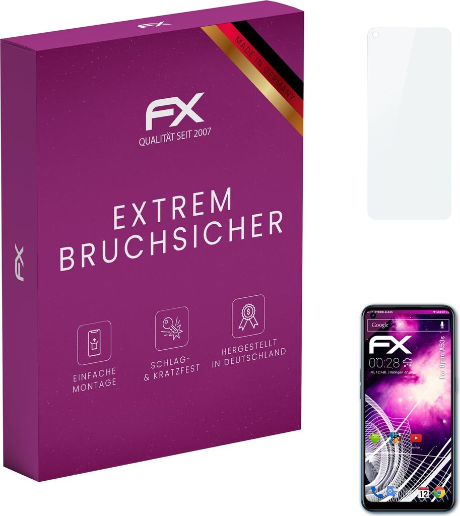 atFoliX FX-Hybrid-Glass Displayfolie kompatibel mit Oppo A53s Glasfolie