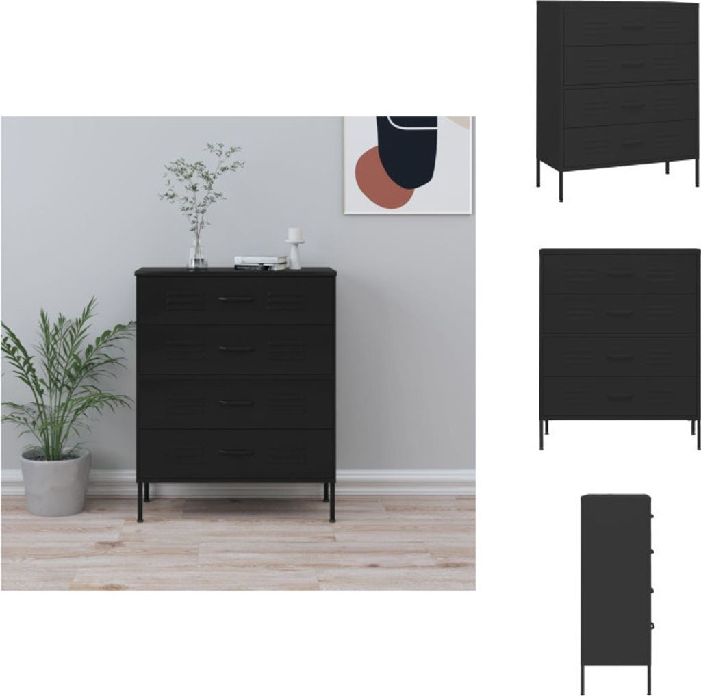 vidaXL Kommode Schwarz 80x35x101,5 cm Stahl - Kommoden