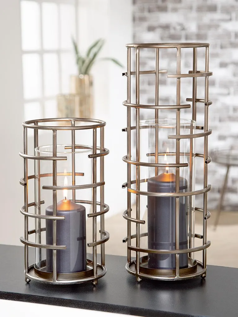 Photophore métal argenté Loft 46,5 cm Gilde, design cylindrique VE 2