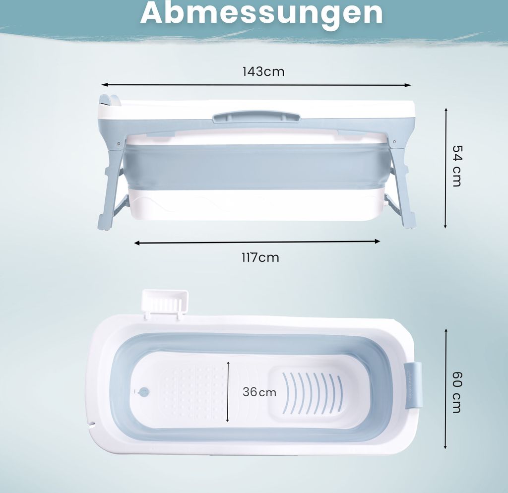 HelloBath® Faltbare Badewanne für Erwachsene L, 143x60x54cm Produktbild 4