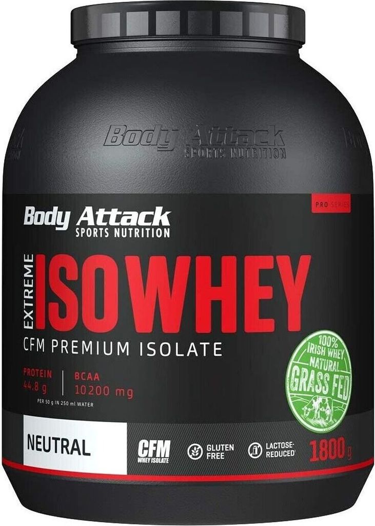 Body Attack - Extreme Iso Whey (Whey Isolate) Protein Pulver für Muskelaufbau, Eiweißpulver – Neutral / 1800g