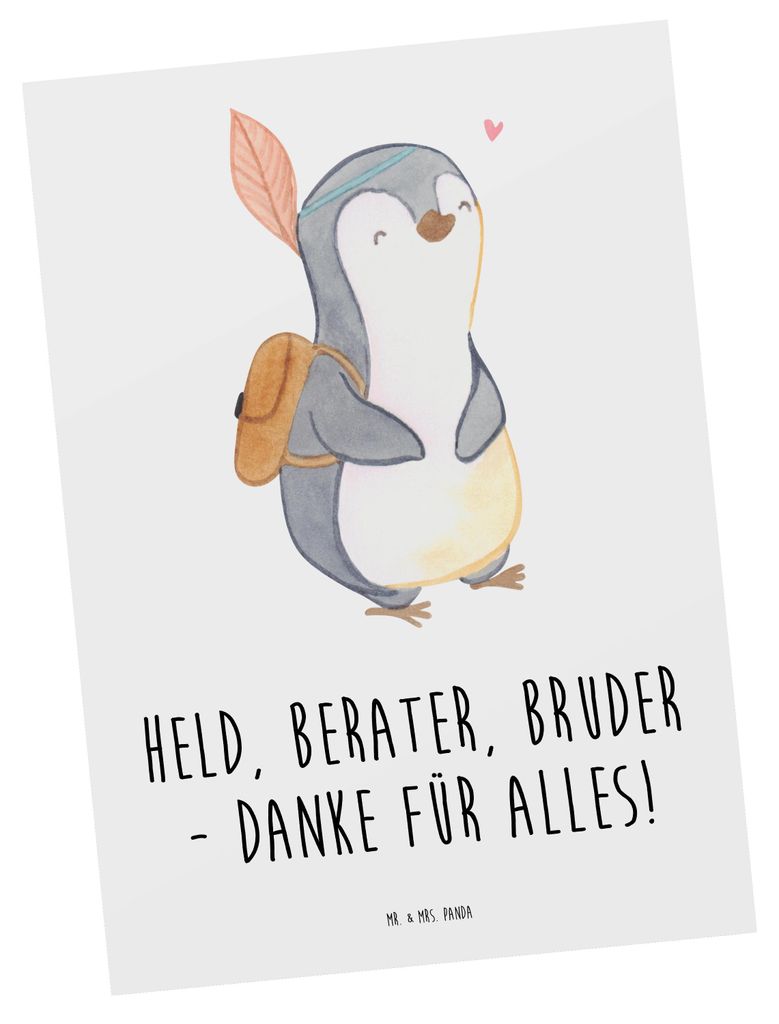 Mr. & Mrs. Panda Postkarte Held Bruder - Weiß - Geschenk, Aufmerksamkeit, Wertschätzung, kunstkarte, Bedanken, Anerkennung, Grußkarte, Geburtsge...