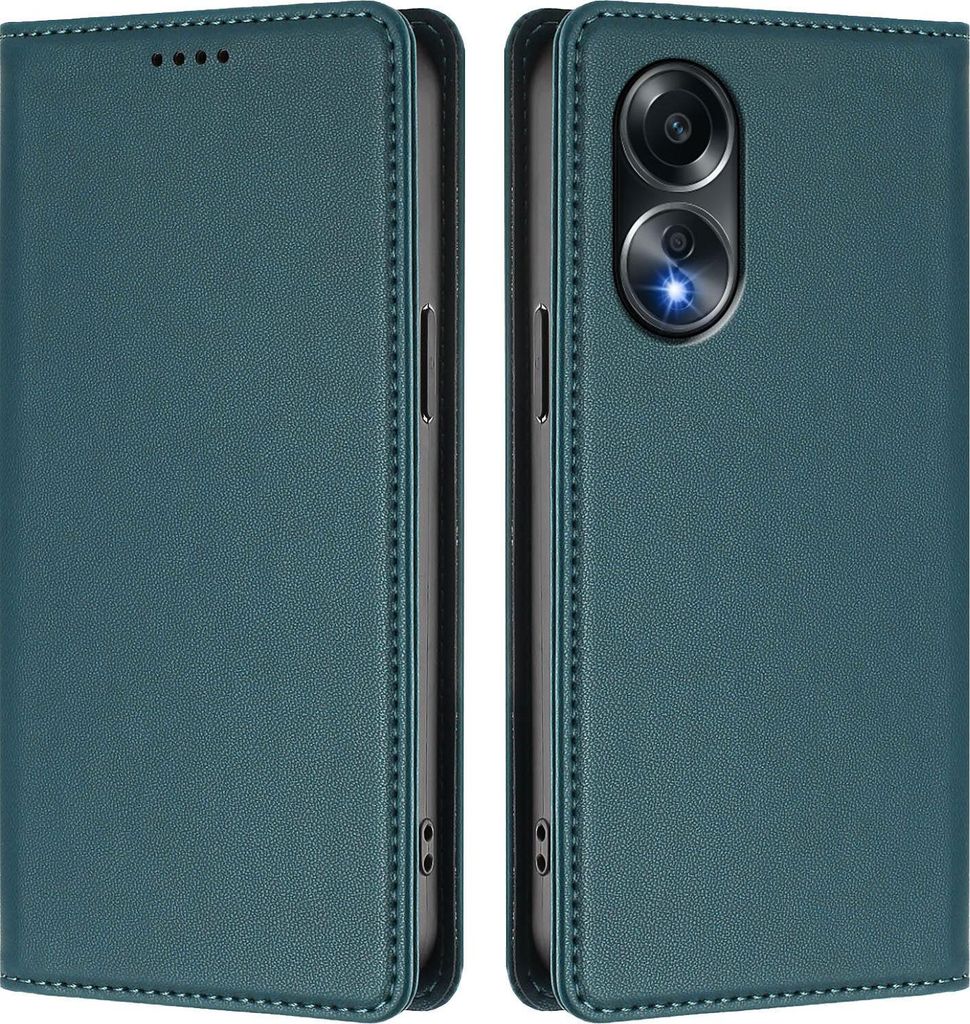 Handyhülle für Oppo A58 4G, Kunstleder Klapphülle Stoßfeste Magnetische Hülle mit Ständer Grün