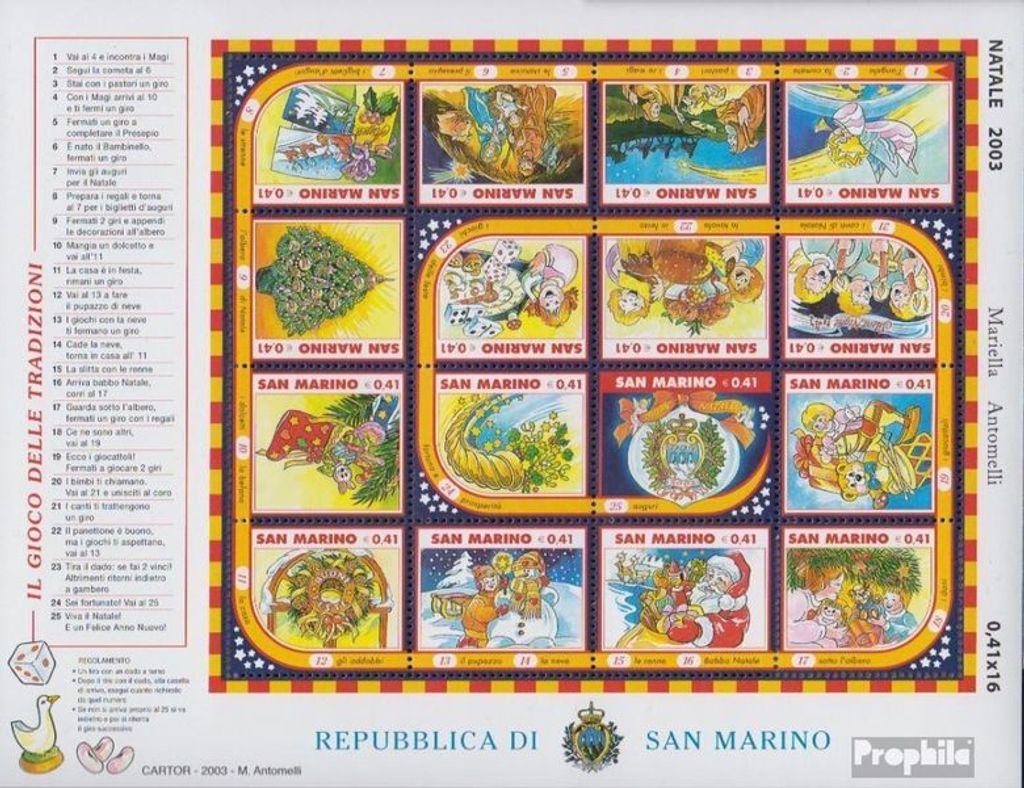 Briefmarken San Marino 2003 Mi 2120-2135 Zd-Bogen (kompl.Ausg.) postfrisch Weihnachten