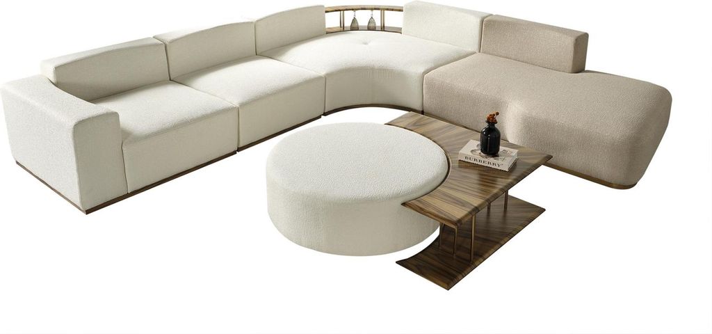 Hocker Wohnzimmer neu Holz mit Textil Design Polster weiß Modern