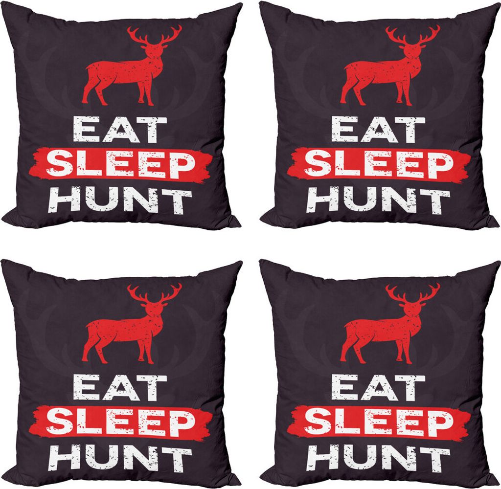 ABAKUHAUS Jagd Kissenbezug Set (4 Stück), Essen Sie Schlaf-Jagd, Moderner Doppelseitiger Digitaldruck, 40 cm x 40 cm, Scarlet Aubergine Weiß