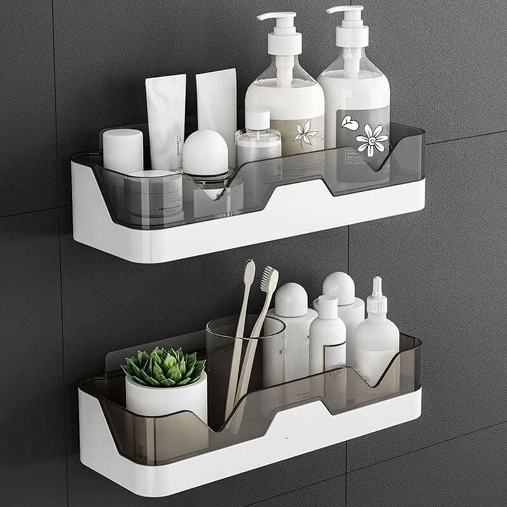Set mit 2 Duschablagen, Duschkorb ohne Bohren, Wandmontierte Duschorganizer-Aufbewahrungskörbe für Bad/Küche
